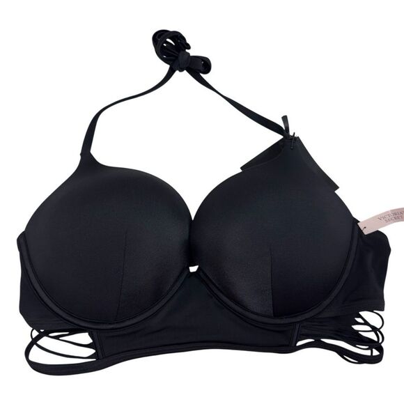 NWT VS BOMBSHELL PUSH UP ADDS 2 SIZE CUPS STRAPPY HALTER BIKINI SWIMSUIT TOP 38C - Picture 2 of 7